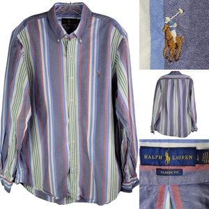 Vintage Polo RL Ralph Lauren Long Sleeve Oxford Vertical Stripe Men's Large